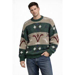 vintage 90s CREWNECK GRAPHIC PRINT SWEATER pullover chunky knit retro colorful L